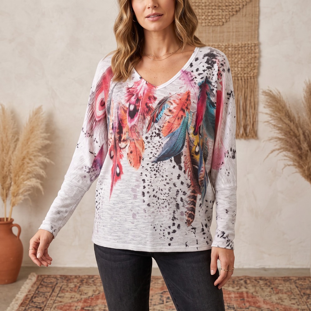 Phil Love Y2K Indie Graphic Tunic Top Fairy Grunge Boho Feather Western Boho L